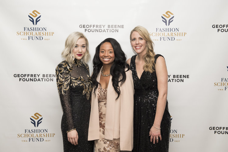 Students Lindsey Lotze and Asia Montague are among more than 200 college students to receive $5,000 scholarships from the YMA Fashion Scholarship Fund. Left to right: Lindsey Lotze, Asia Montague and UNT lecturer Laura Storm. Photo courtesy of the YMA Fashion Scholarship Fund (http://www.ymafsf.org/).  